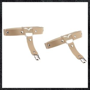 Tan Studded Heart Leather Thigh Garter Harness Pair Set